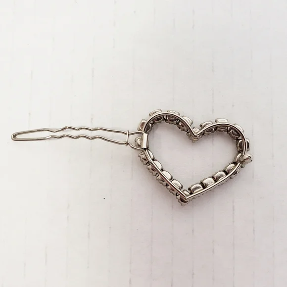 Rhinestone Crystal Heart-Shaped Hair Barrette Vintage - Picture 4 of 8